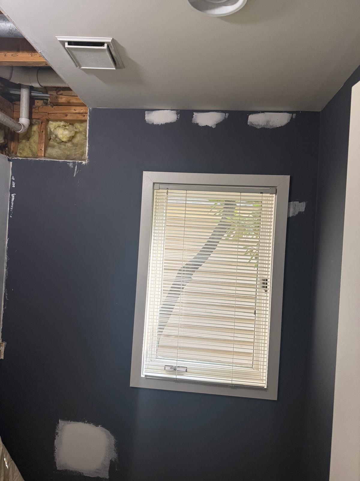 Interior wall repair with exposed framing